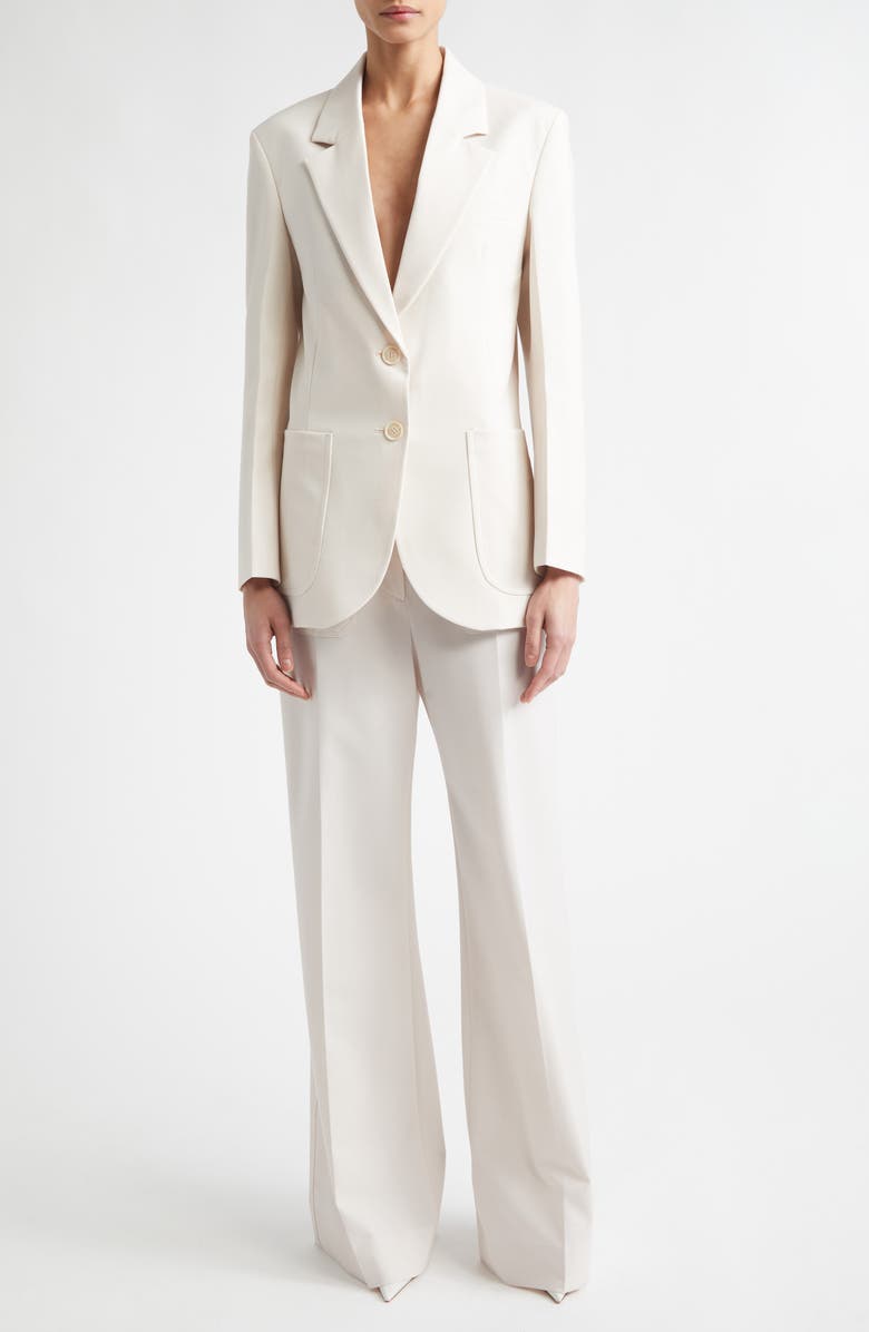 Victoria Beckham Alina High Waist Stretch Flare Leg Pants, Alternate, color, Bone