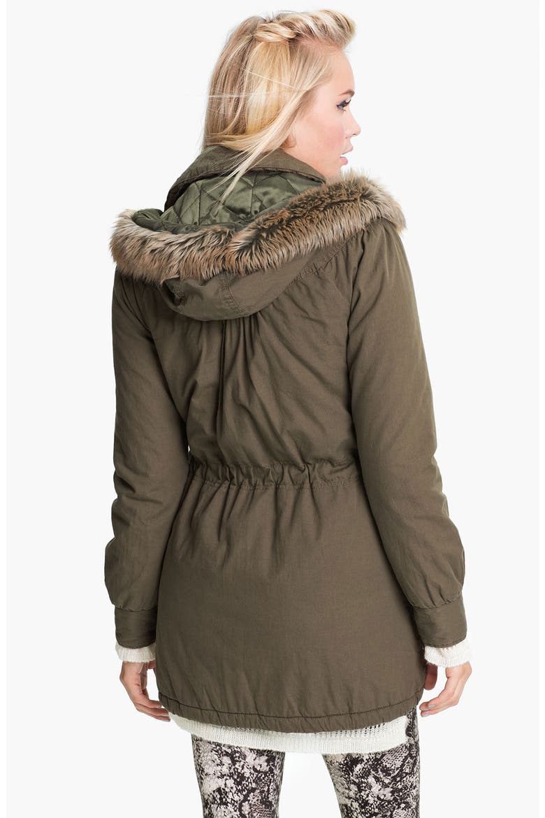 Faux Fur Trim Hooded Anorak, Alternate, color, OLIVE