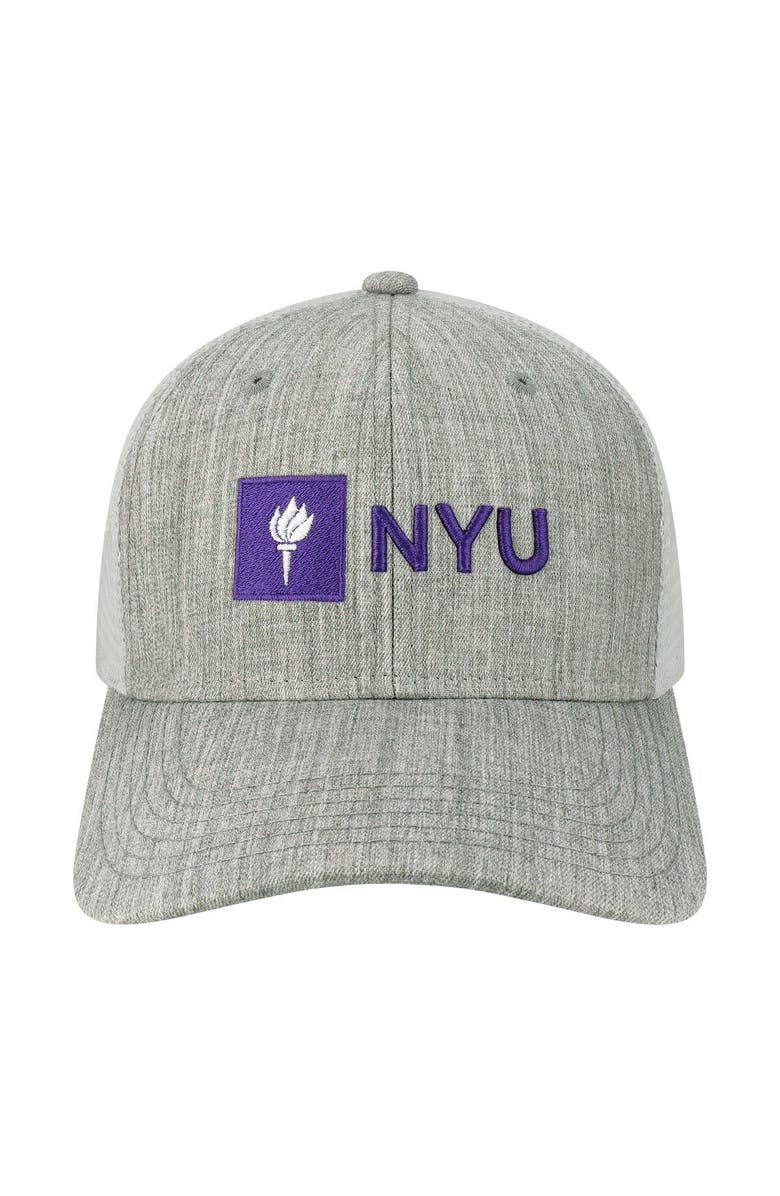LEGACY ATHLETIC Men's Legacy Athletic Heather Gray/White NYU Violets The Champ Trucker Snapback Hat, Alternate, color, 