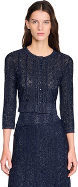 SANDRO Strass knit cropped cardigan