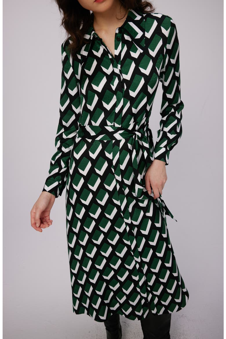 Gizelle Chevron Long Sleeve Midi Dress, Alternate, color, BLOCKS GREEN LG