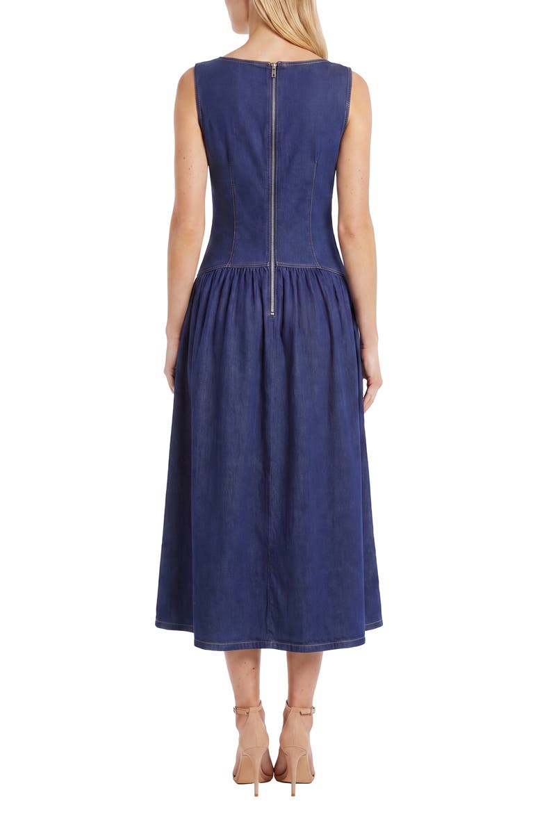 Drop Waist Cotton Blend Denim Midi Dress, Alternate, color, DARK WASH
