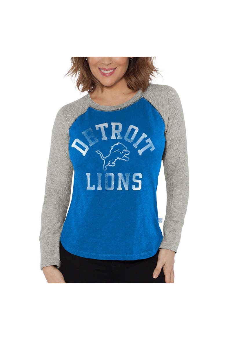 Women's G-III 4Her by Carl Banks Blue/Heather Gray Detroit Lions Waffle Knit Raglan Long Sleeve T-Shirt, Alternate, color, Blue