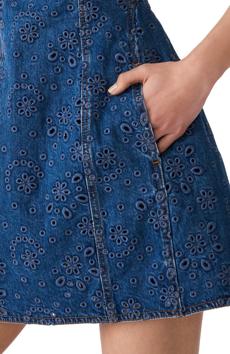 Steve Madden Lily Rose Eyelet Sleeveless Denim Minidress, Alternate, color, Blue Depths