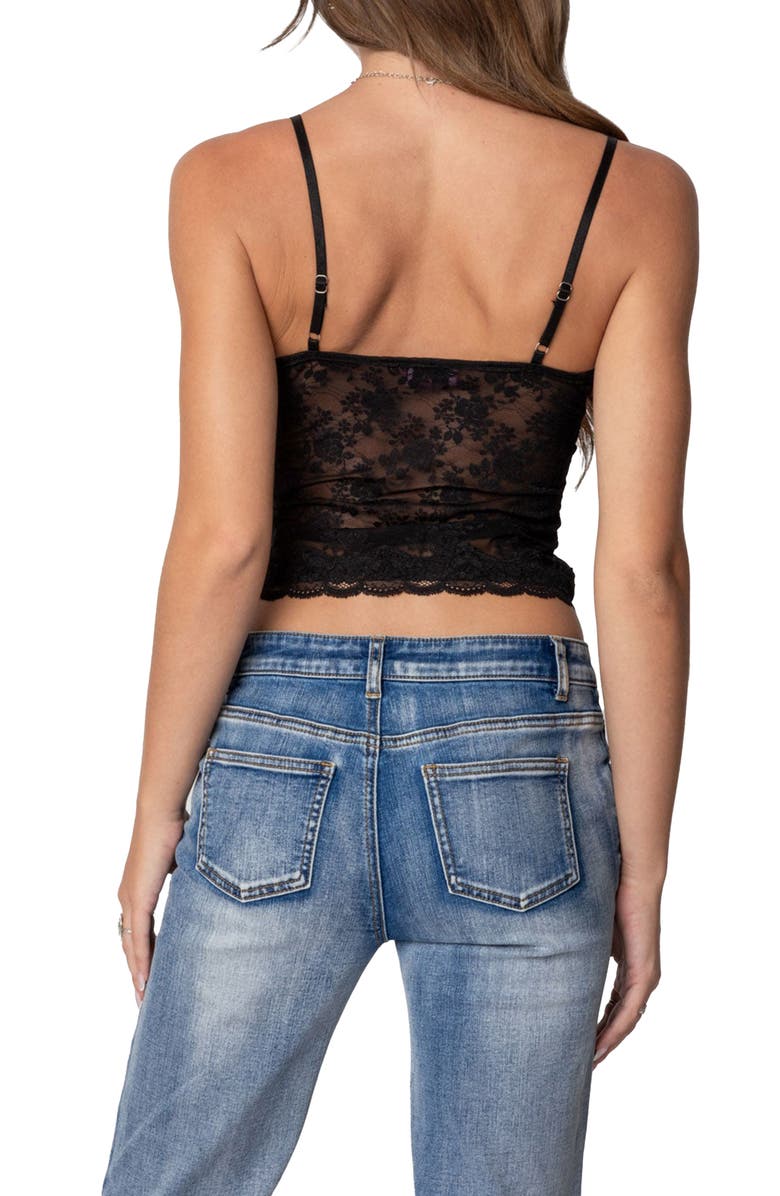 EDIKTED Semisheer Lace Crop Camisole, Alternate, color, Black