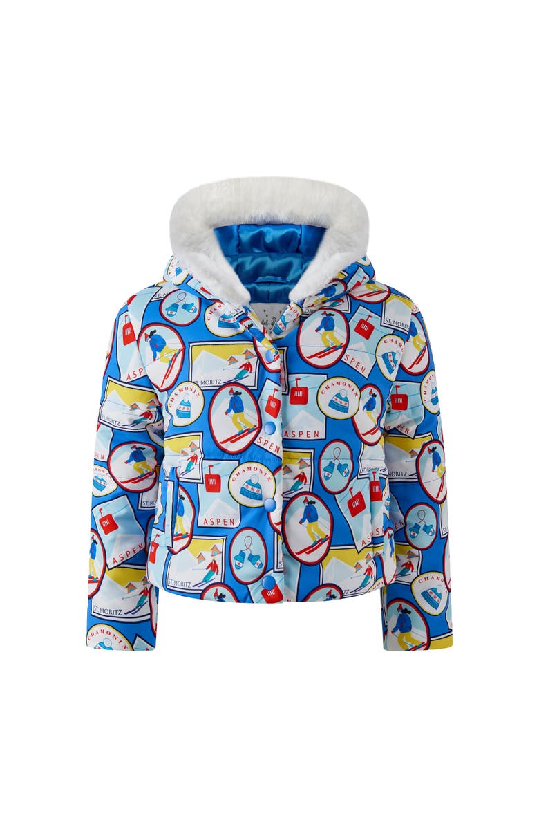 Rachel Riley Ski Travel Printed Puffer Jacket, Main, color, Blue