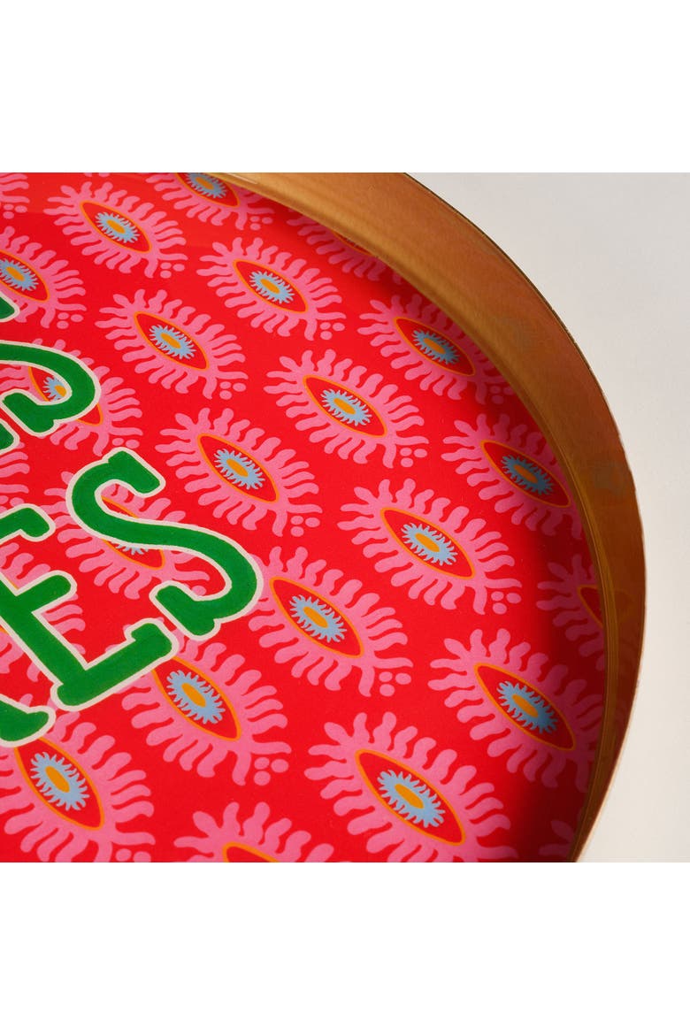 Agra Livres Patterned Round Metal Decorative Curated Decor, Alternate, color, Red