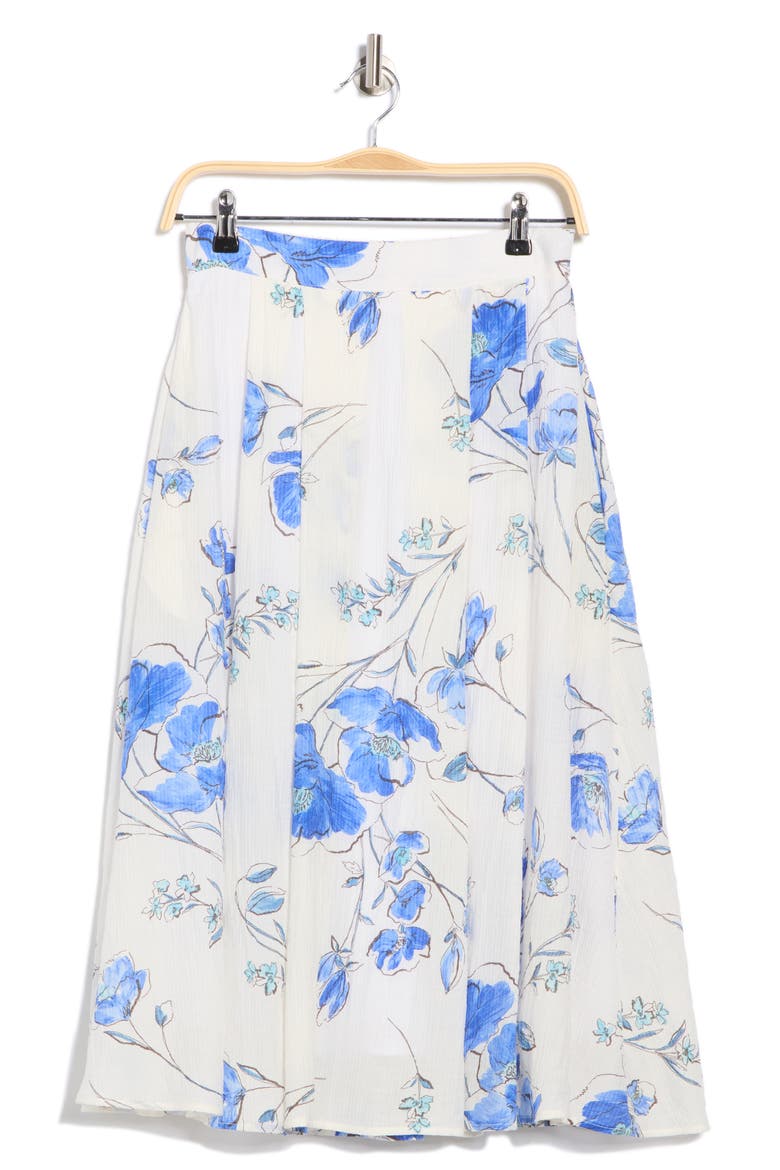 Floral Midi Skirt, Alternate, color, WHITE AND BLUE