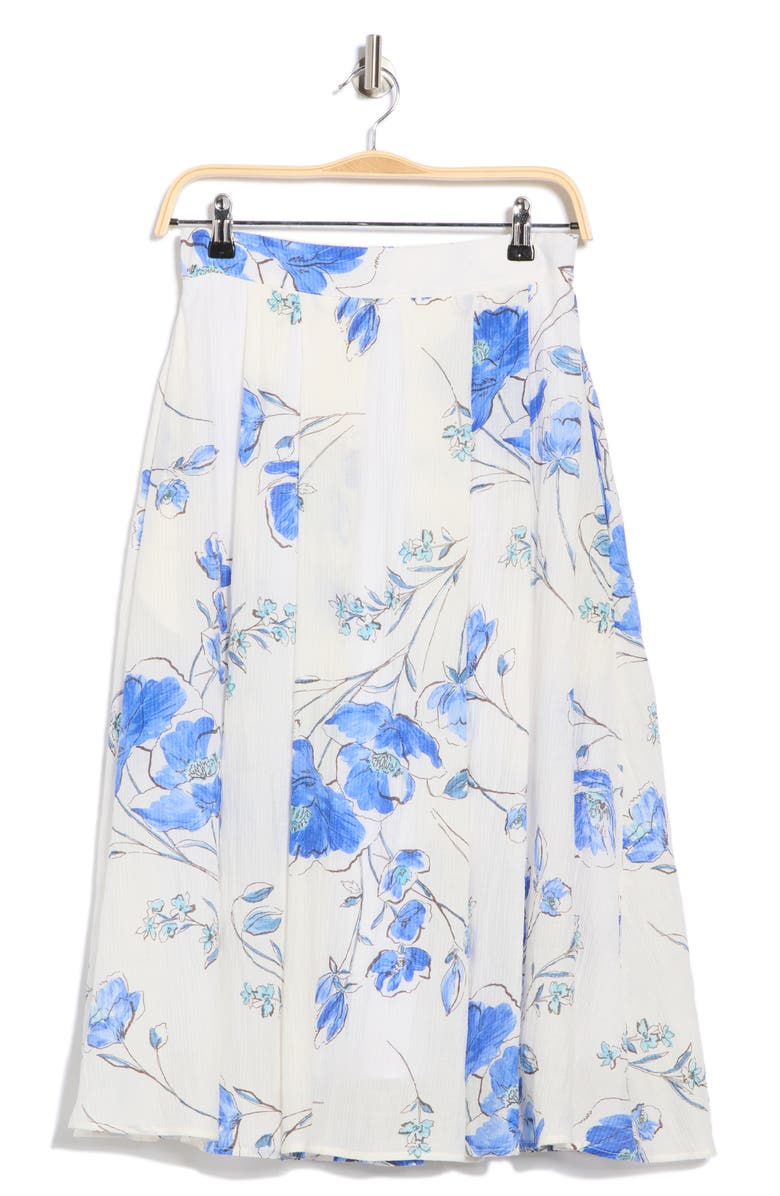 Renee C Floral Midi Skirt, Alternate, color, White And Blue