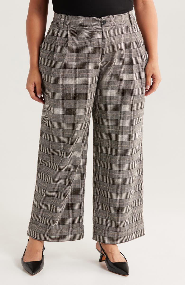 Wit & Wisdom Skyrise Glen Plaid Pleated Wide Leg Trousers, Main, color, Birch Black Multi