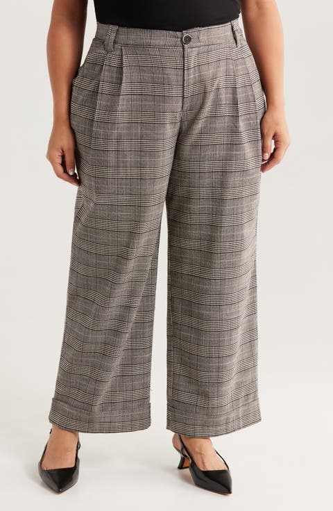Skyrise Glen Plaid Pleated Wide Leg Trousers (Plus)