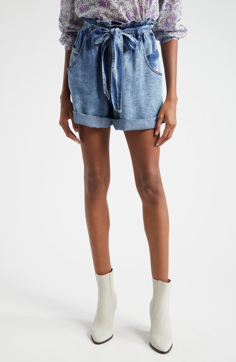 Isabel Marant Étoile Pierine Tie Waist Denim Shorts, Main, color, Blue