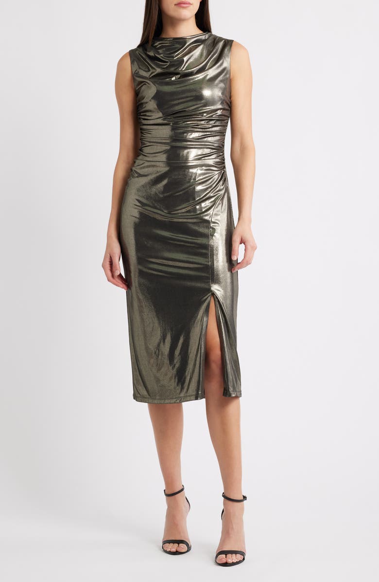 Vince Camuto Metallic Cowl Neck Sheath Dress, Main, color, Gold