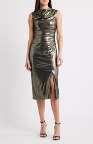 Vince Camuto Metallic Cowl Neck Sheath Dress
