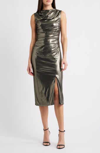 Vince Camuto Metallic Cowl Neck Sheath Dress