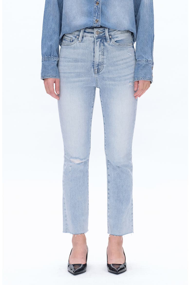High Waist Raw Hem Ripped Straight Leg Jeans, Main, color, CAMBRIDGE