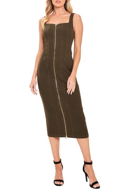 Front Zip Denim Body-Con Dress