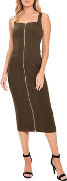 FLYING TOMATO Front Zip Denim Body-Con Dress