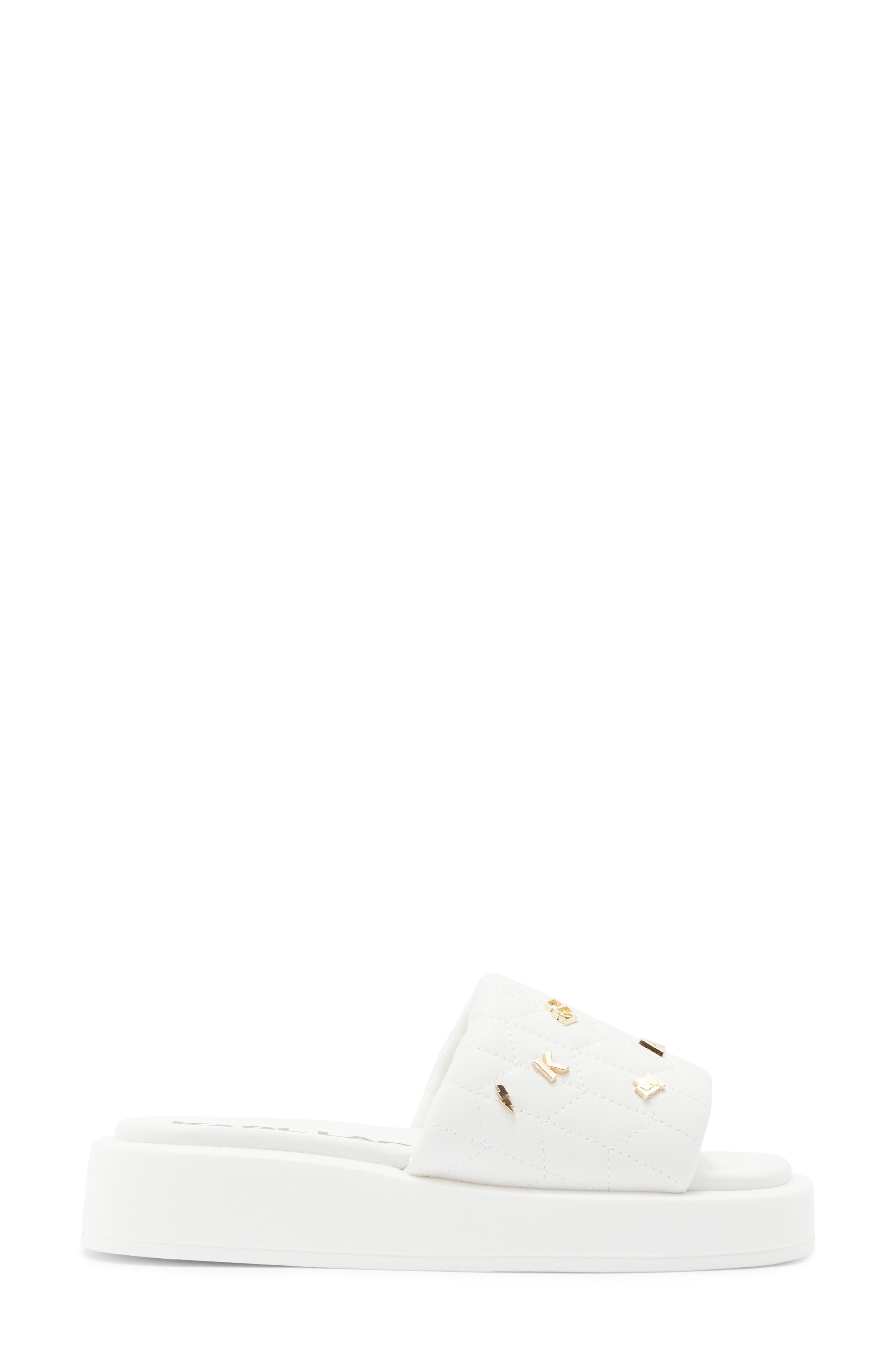KARL LAGERFELD PARIS Opal Quilted Platform Slide Sandal, Alternate, color, White