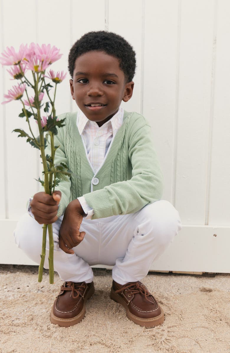 Hope & Henry Kids' Organic Cable Cardigan Sweater with Tipping, Alternate, color, Soft Green