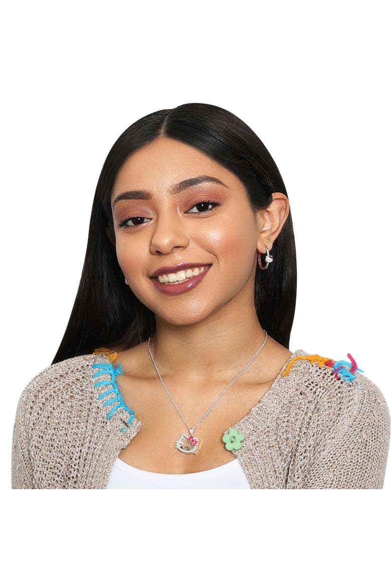 Silver Plated Shaker Pendant Necklace, 18", Alternate, color, Silver, white, red