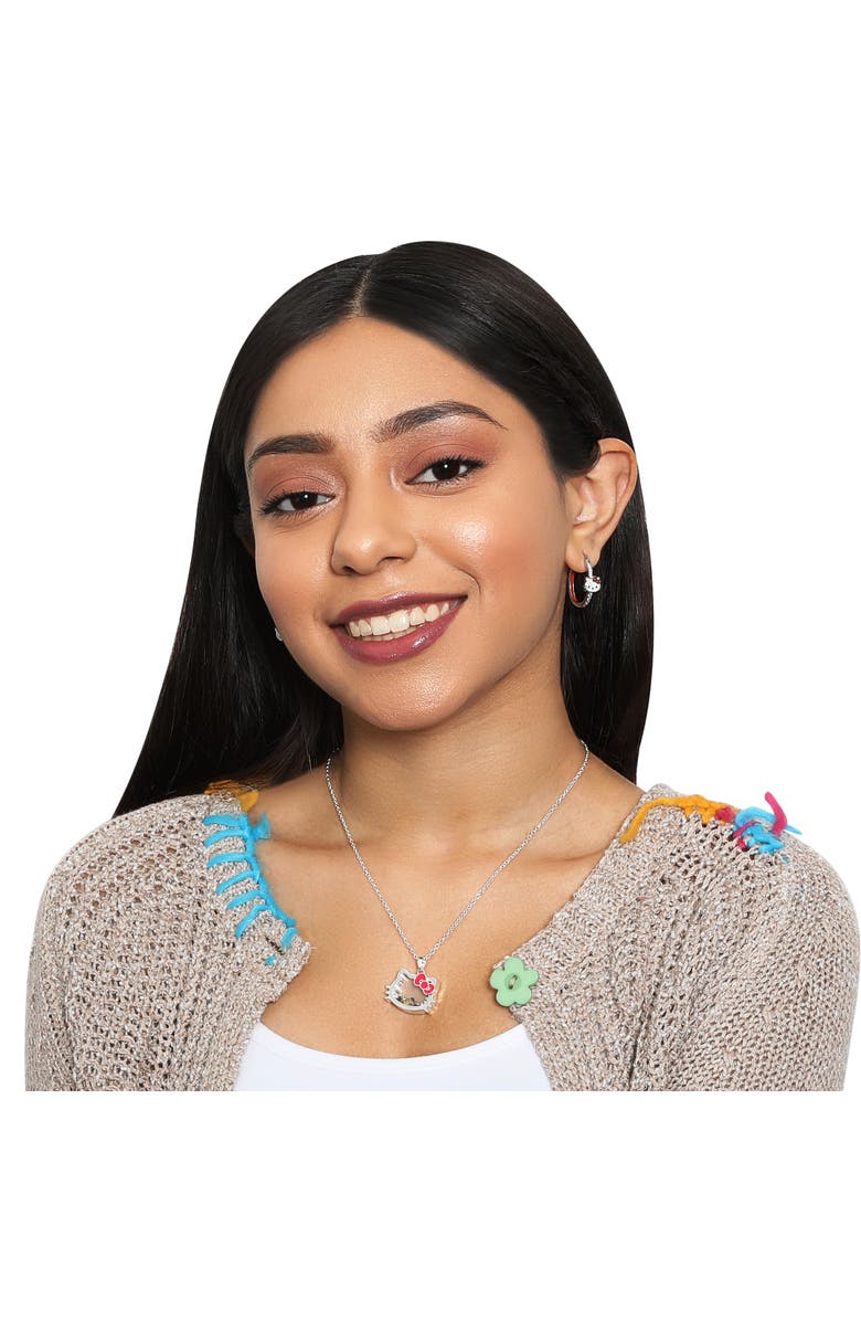 Hello Kitty Silver Plated Shaker Pendant Necklace, 18", Alternate, color, Silver, White, Red