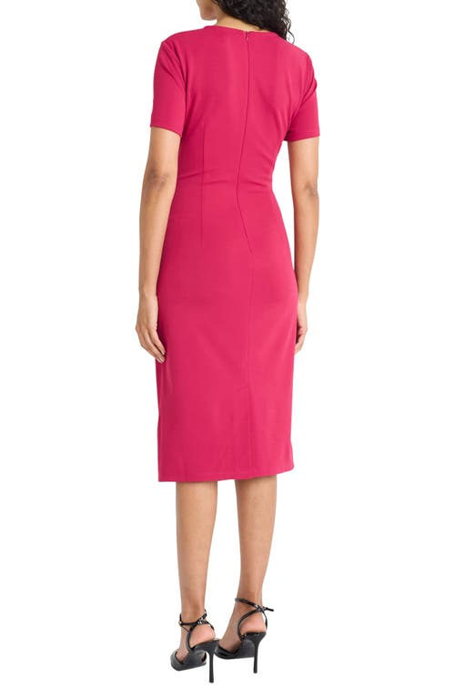 Maggy London Ruched Short Sleeve Midi Dress In Red