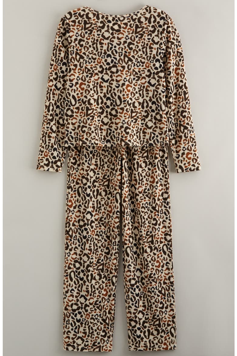 Kids' Print Rib Two-Piece Pajamas, Alternate, color, TAN CUTE CHEETAH SPOT