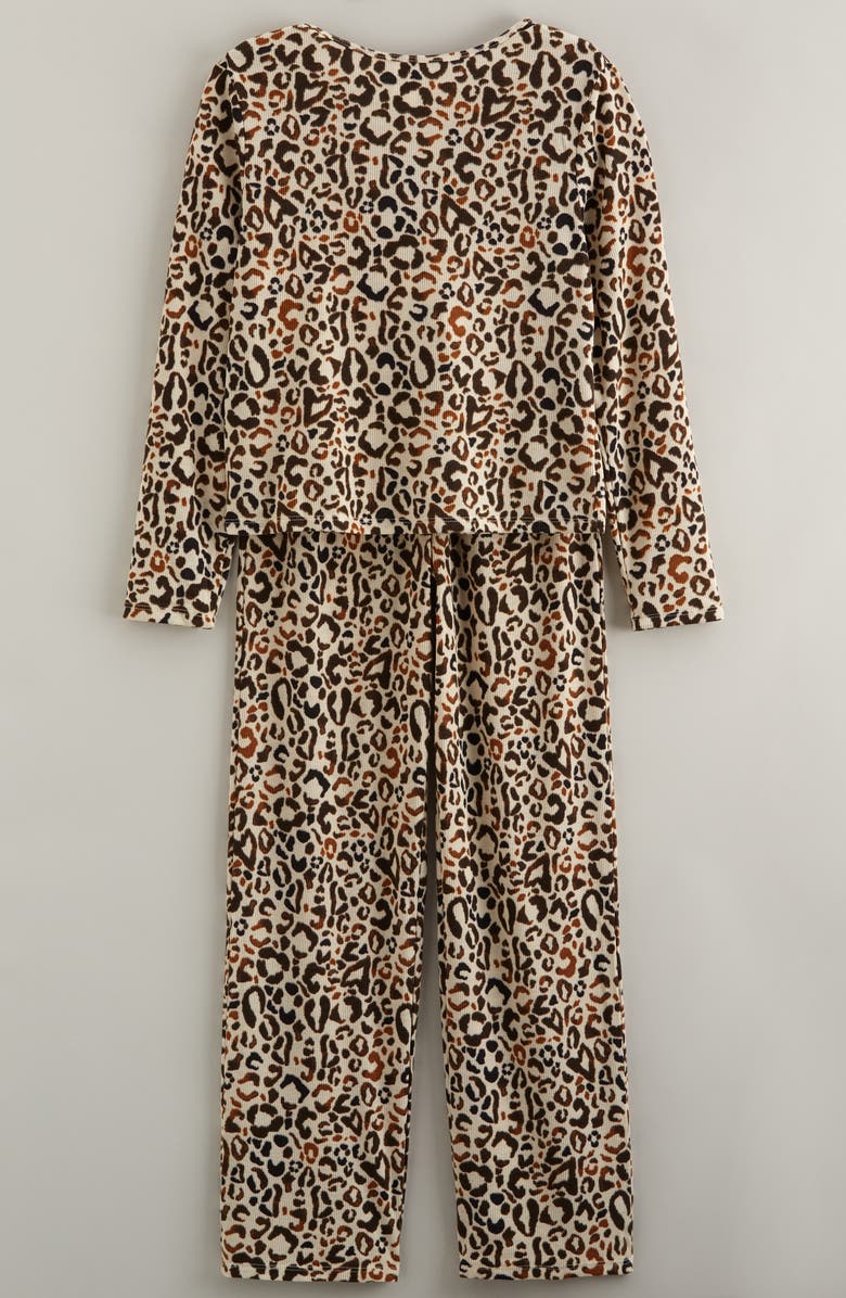 Nordstrom Kids' Print Rib Two-Piece Pajamas, Alternate, color, Tan Cute Cheetah Spot