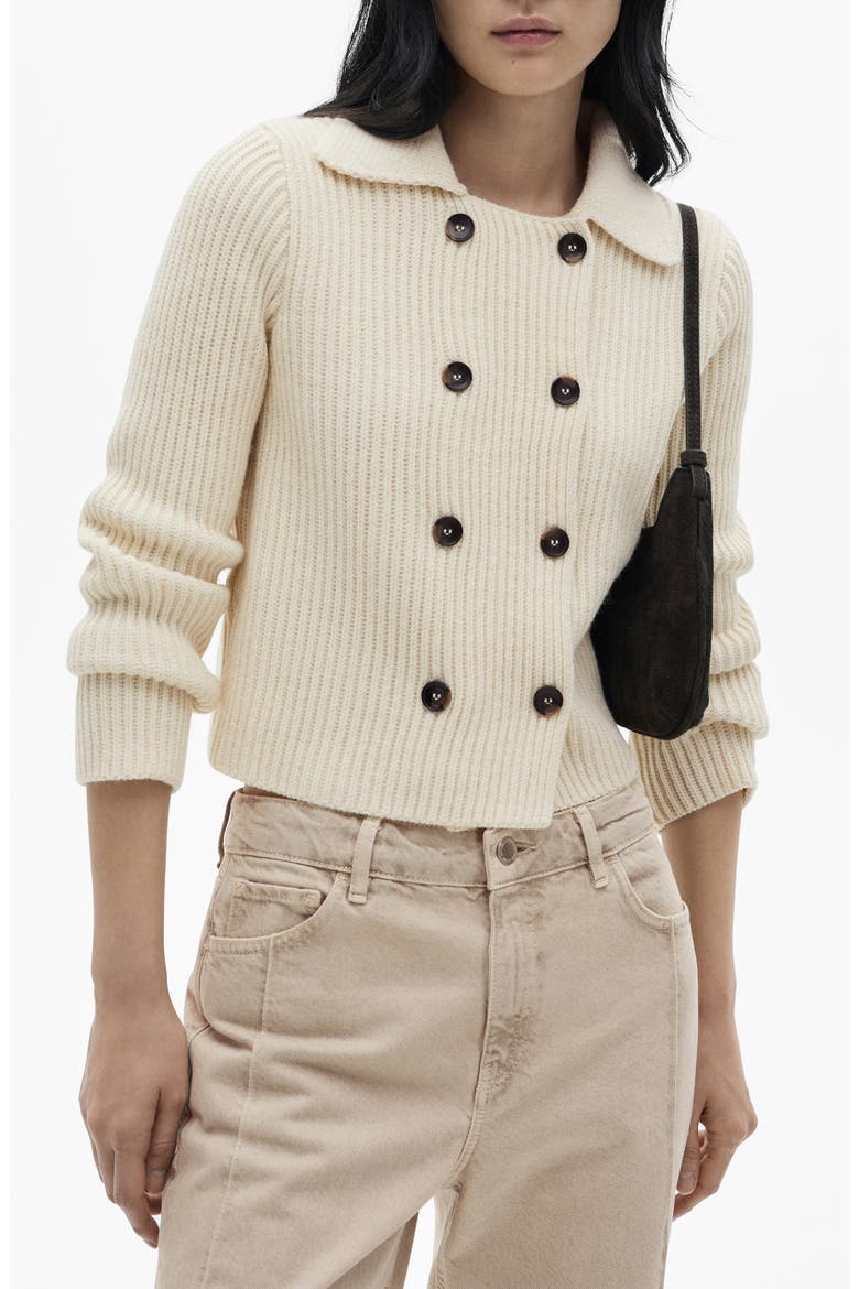 Double Breasted Rib Sweater Jacket, Main, color, ECRU