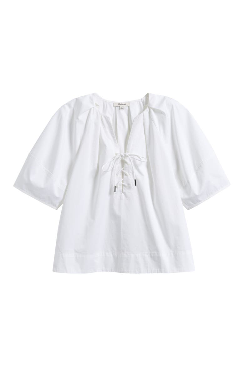 Cotton Poplin Lace-Up Top, Alternate, color, WHITE