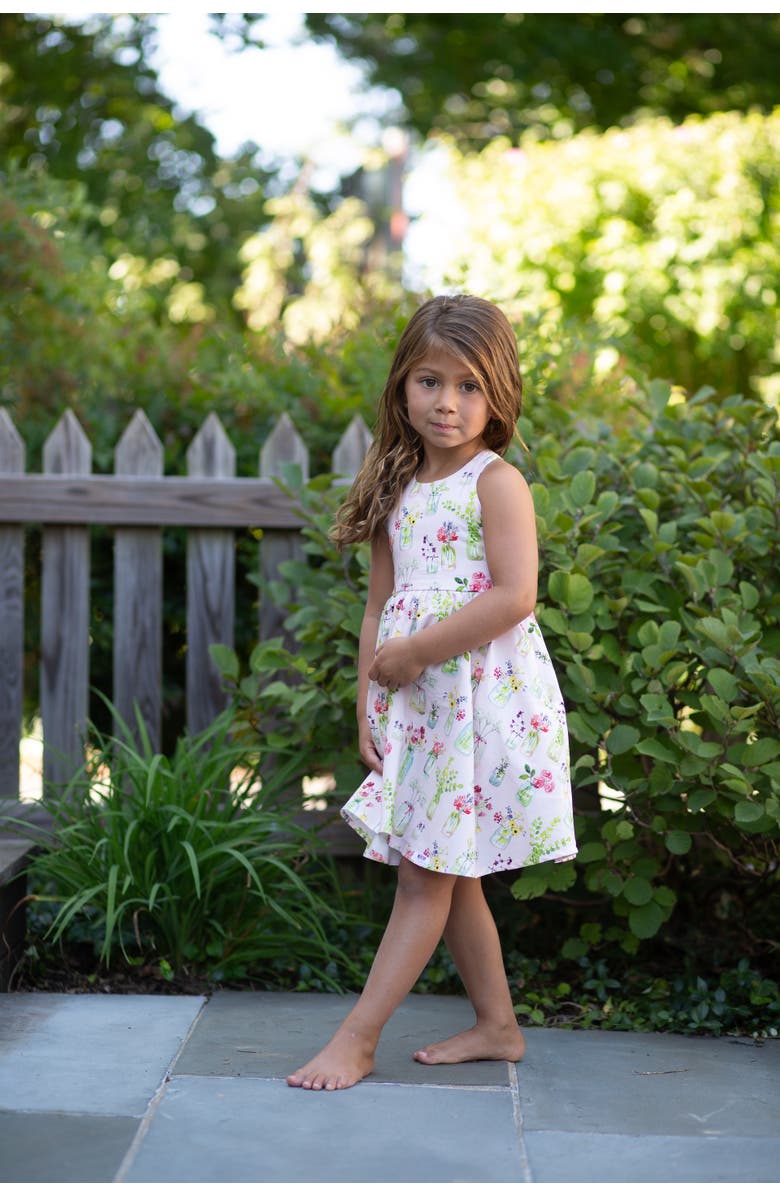 WORTHY THREADS Girls Cross Back Woven Dress, Alternate, color, Pink Plants