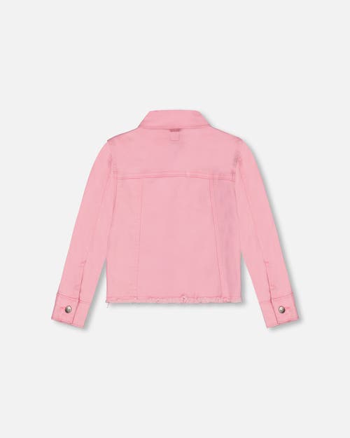 Deux Par Deux Girl's Jean Jacket With Embroidery Pink And Multicolored Gummies In Pink And Multicolored Gummies