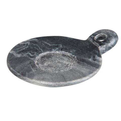 Hand-Carved Marble Dish with Handle, Grey