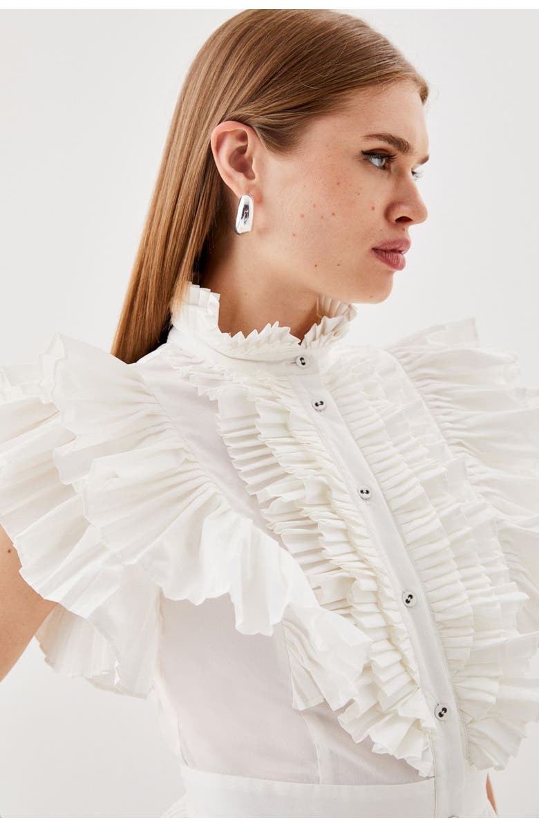 Karen Millen Sleeveless Pleated Ruffle Blouse, Alternate, color, White