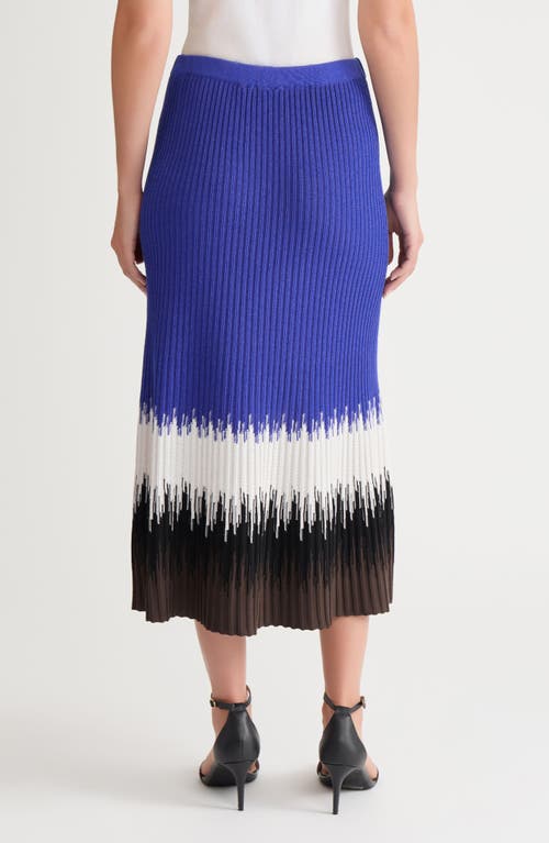Ming Wang Ribbed Ombré Midi Skirt In Blue