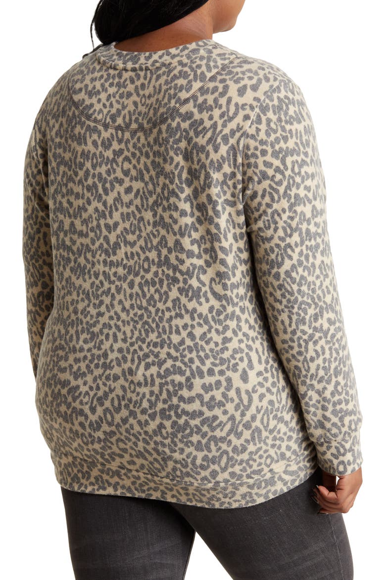 Loveapella Brushed Leopard Print Long Sleeve Crewneck Top, Alternate, color, CAMEL/ BLACK