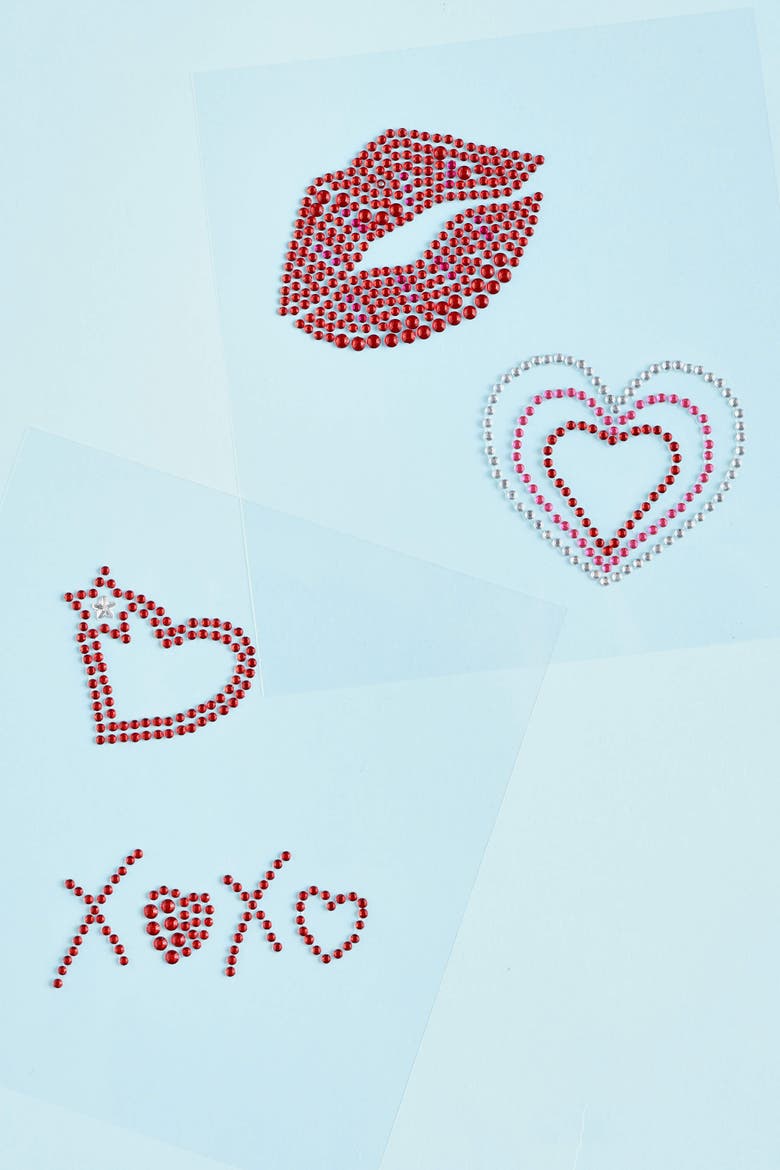 Kisses Rhinestone Tattoo Set, Alternate, color, Red