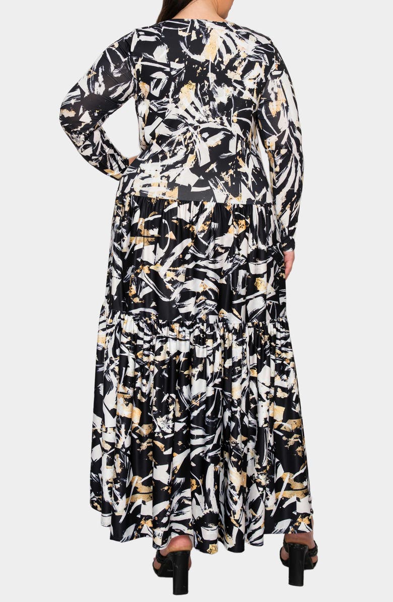 L I V D Zimmern Printed Tiered Long Sleeve Maxi Dress, Alternate, color, Black Taupe