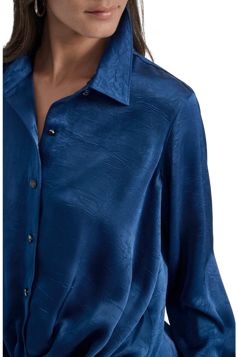 Twist Front Crinkle Satin Shirt, Alternate, color, CADET BLUE