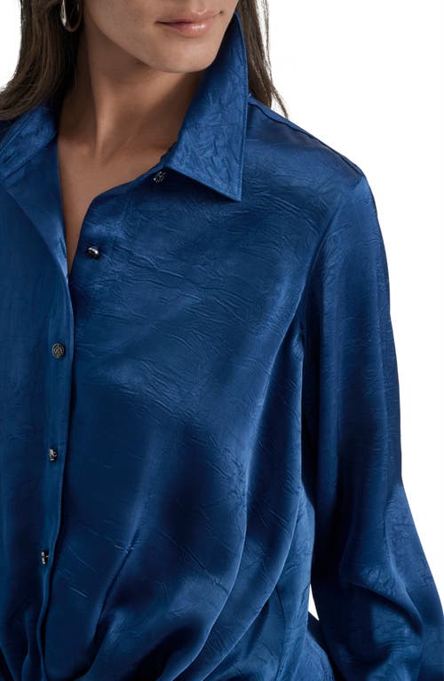 Dkny Twist Front Crinkle Satin Shirt In Blue