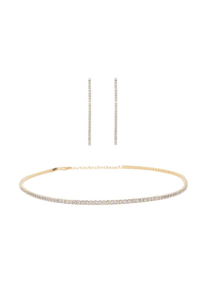 Sterling Silver 18k Gold Plated Cherie Tennis Necklace & Earrings Set Statement, Main, color, Gold