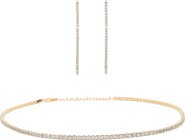 Bearfruit Jewelry Sterling Silver 18k Gold Plated Cherie Tennis Necklace & Earrings Set Statement