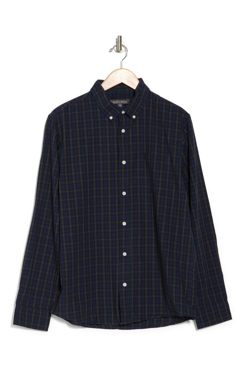 Plaid Poplin Button-Down Shirt, Alternate, color, NAVY TARTAN