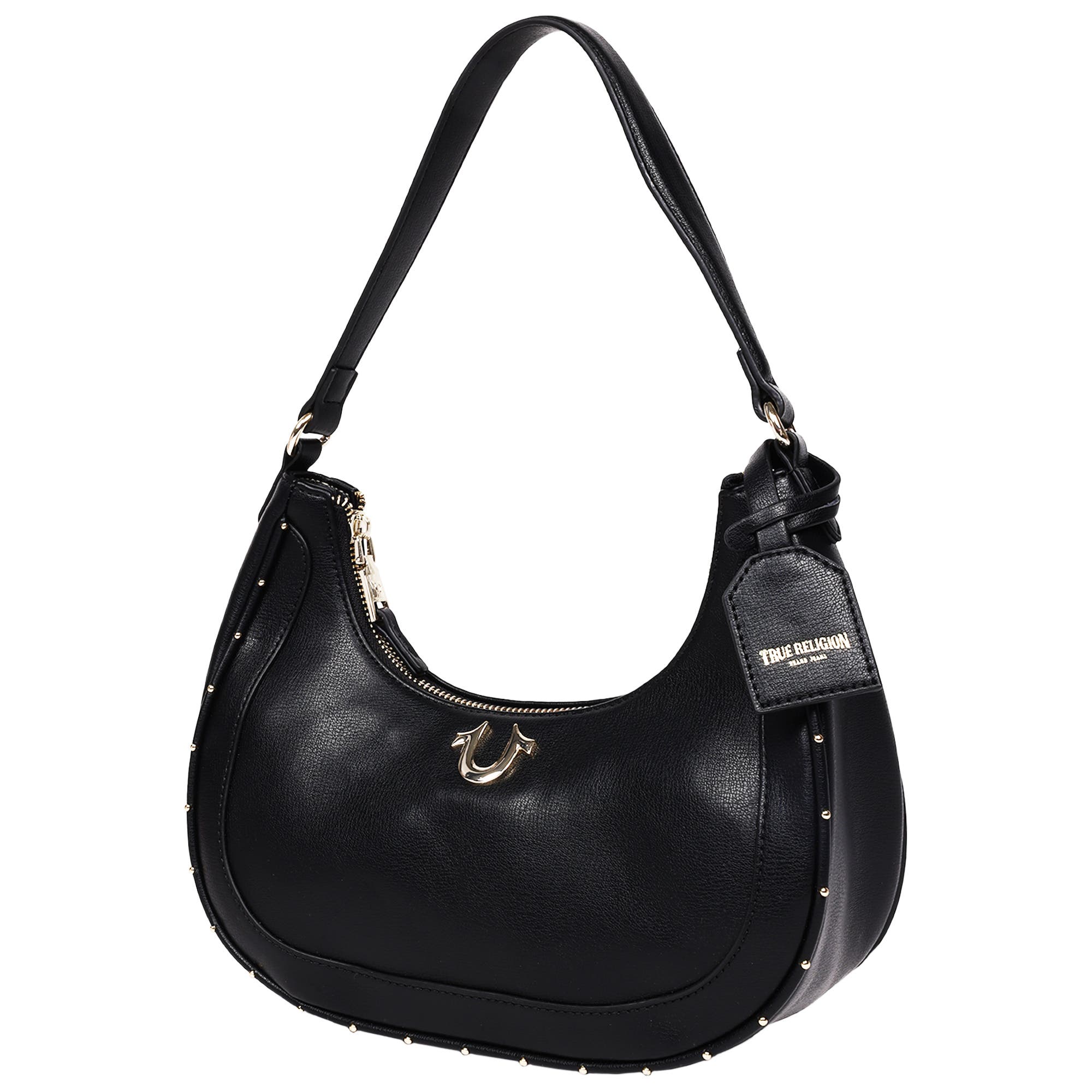 True Religion Zip Top Crescent Hobo Bag, Alternate, color, Black