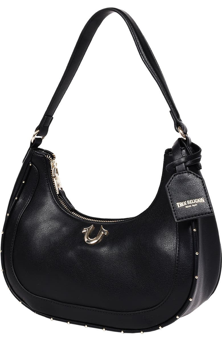 True Religion Zip Top Crescent Hobo Bag, Alternate, color, Black