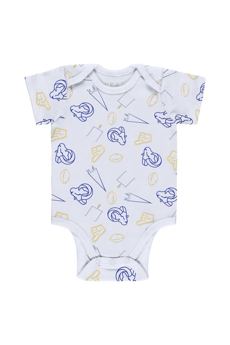 Newborn & Infant WEAR by Erin Andrews Gray/Royal/White Los Angeles Rams Three-Piece Turn Me Around Bodysuits & Pant Set, Alternate, color, Gray
