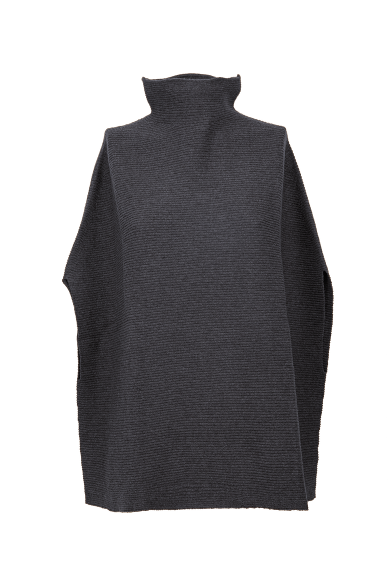 Pure Cashmere Funnel Neck Poncho, Alternate, color, Charcoal