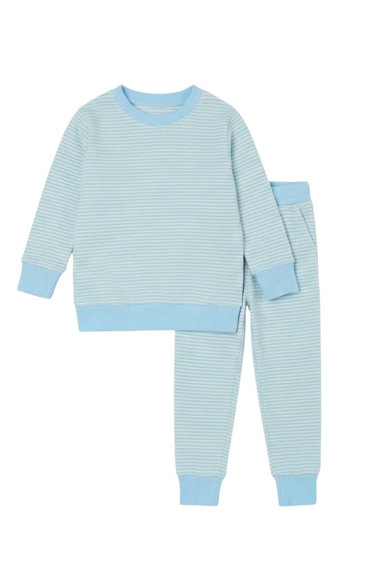 Seaside Stripe Little Lounger Sweatsuit, Alternate, color, Soft Blue and White Stripes