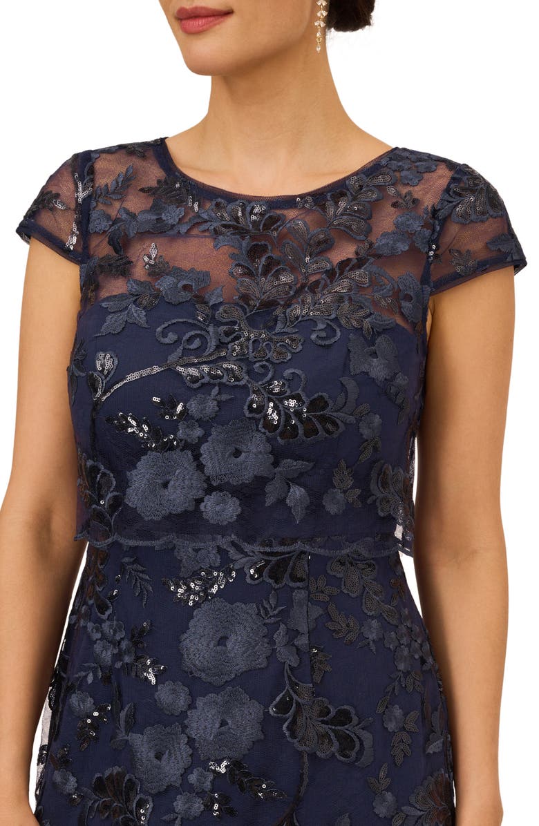 Adrianna Papell Floral Embroidered Sequin Sheath Dress, Alternate, color,